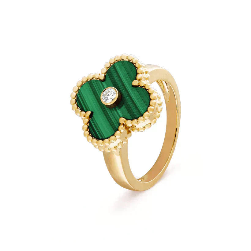 [Edler Schmuck] KLEEBLATT MALACHIT RING GOLD DIAMANT