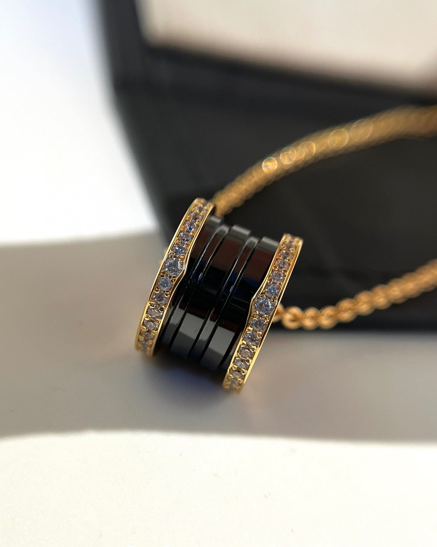 [Noble Jewelry]ZERO 1 BLACK CERAMIC DIAMOND PINK GOLD NECKLACE