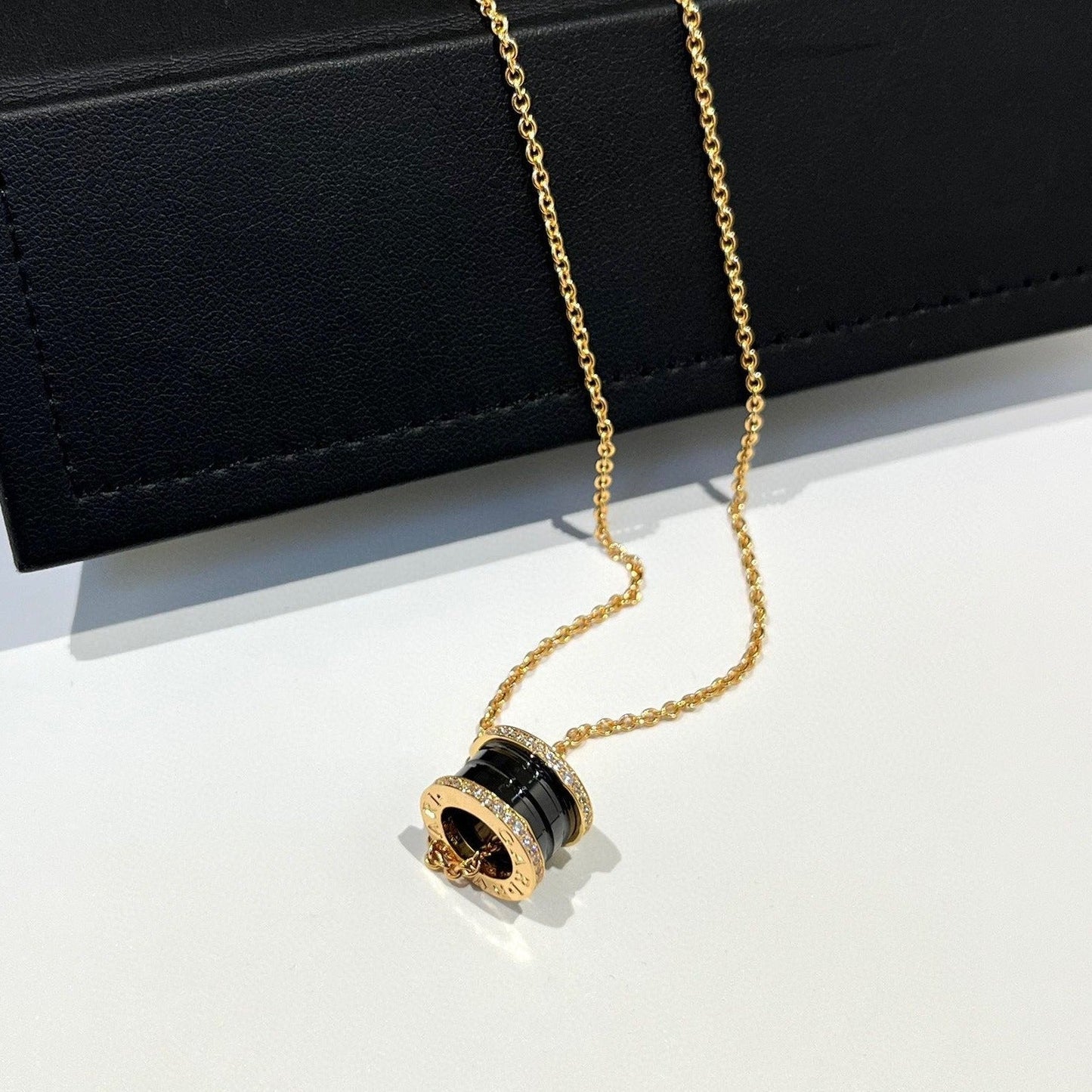 [Noble Jewelry]ZERO 1 BLACK CERAMIC DIAMOND PINK GOLD NECKLACE