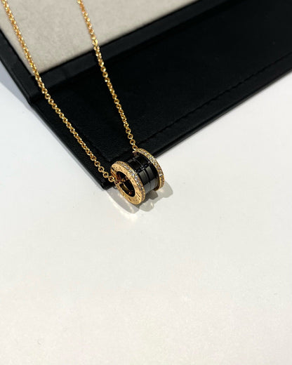 [Noble Jewelry]ZERO 1 BLACK CERAMIC DIAMOND PINK GOLD NECKLACE